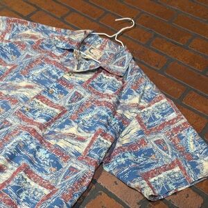 Bluewater Wear‎ Men's L Vintage Marlin Fishing Hawaiian Shirt Made in USA Cotton
